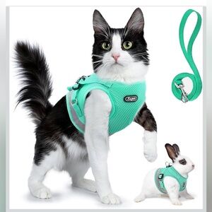 GREEN Harness & Leash Set - Soft Mesh Adjustable Cat Vest Harness with Strap